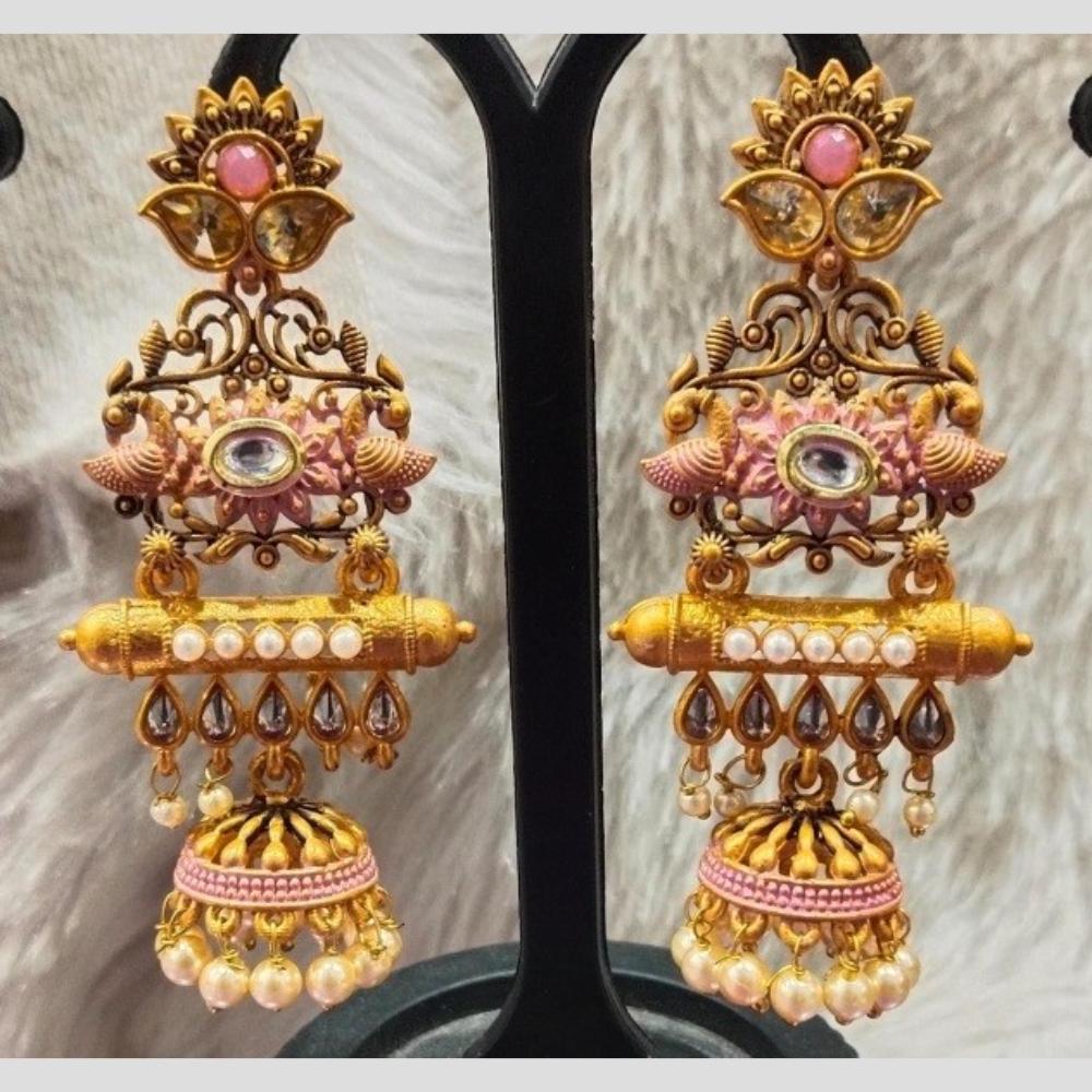 Infinity Jewels Gold Plated Crystal Stone And Meenakari Jhumki Earrings