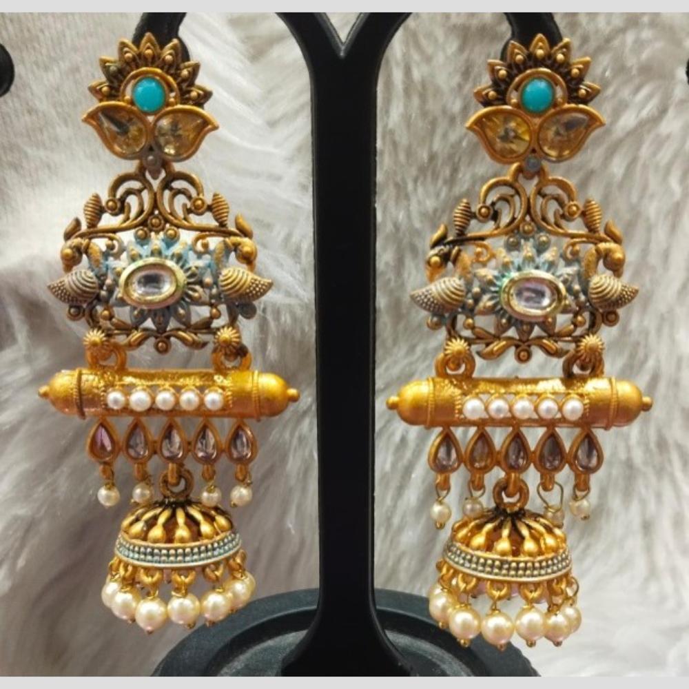 Infinity Jewels Gold Plated Crystal Stone And Meenakari Jhumki Earrings