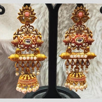 Infinity Jewels Gold Plated Crystal Stone And Meenakari Jhumki Earrings