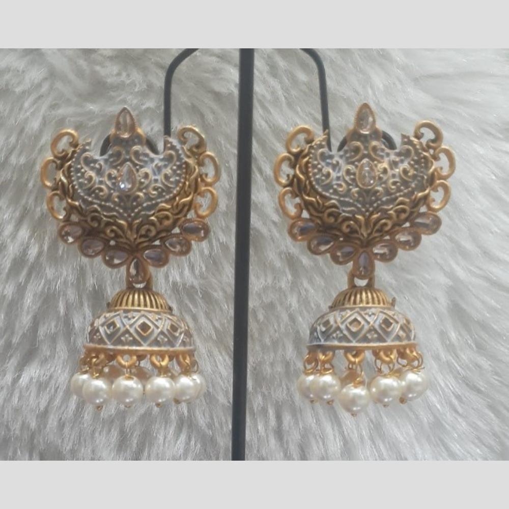 Infinity Jewels Gold Plated Crystal Stone And Meenakari Jhumki Earrings