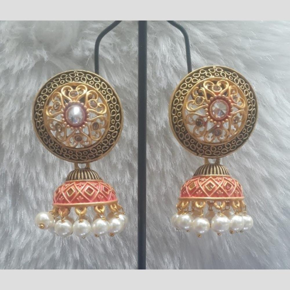 Infinity Jewels Gold Plated Crystal Stone And Meenakari Jhumki Earrings