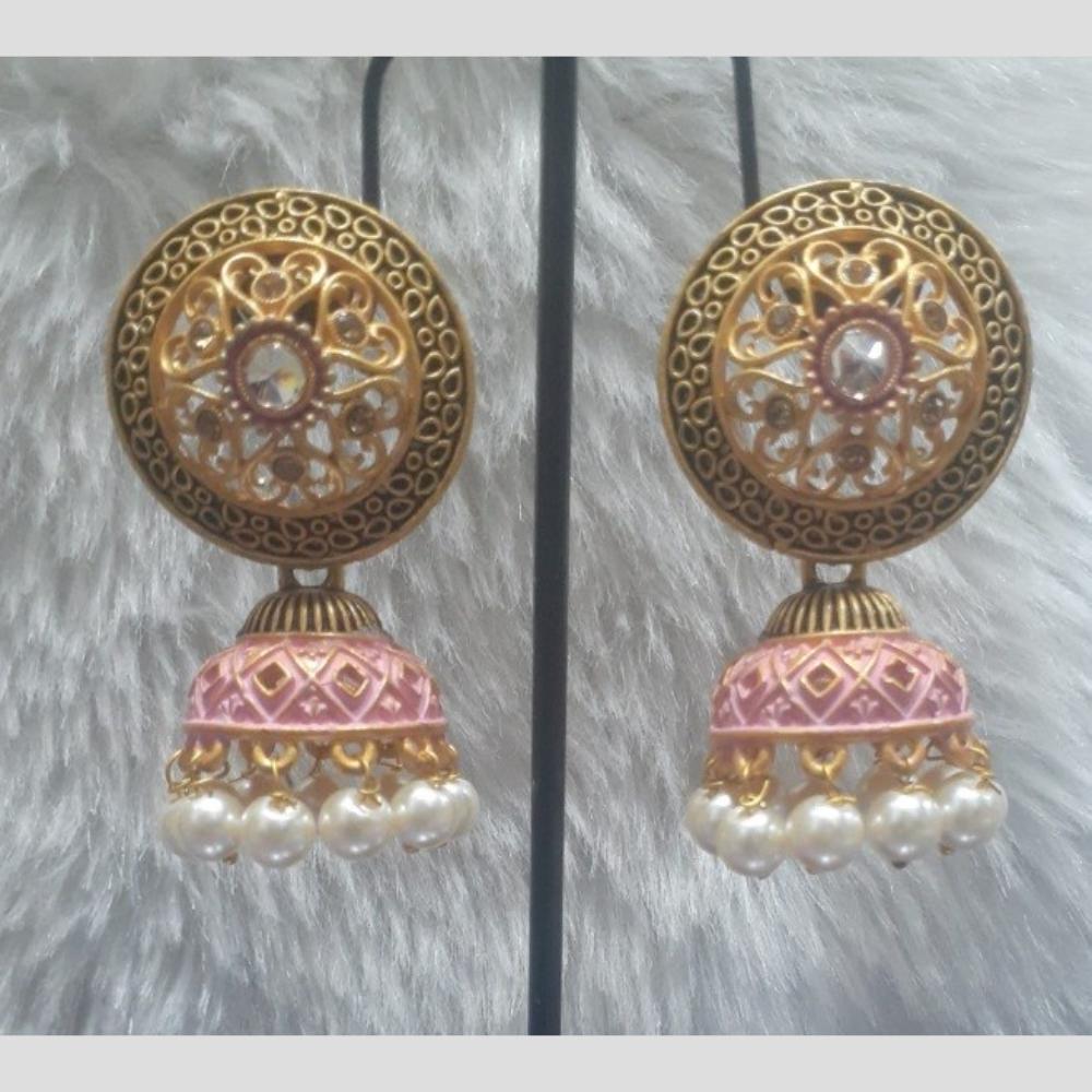 Infinity Jewels Gold Plated Crystal Stone And Meenakari Jhumki Earrings