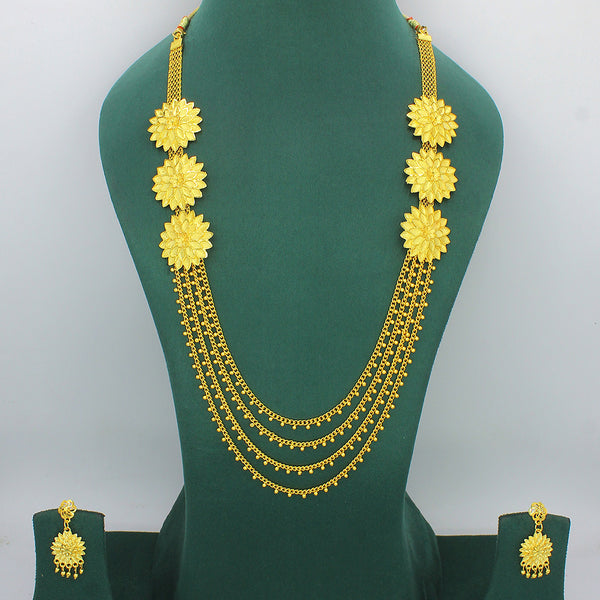 Mahavir Gold Plated Multi Layer Long Necklace Set