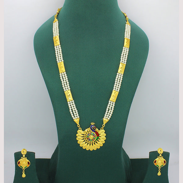 Mahavir Gold Plated Pearl Long Necklace Set