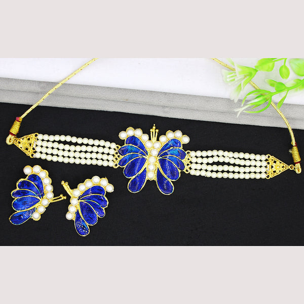 Mahavir Gold Plated Pearl Choker Necklace Set