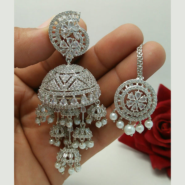 Everlasting Quality Jewels Silver Plated AD Stone Dangler Earrings and Maangtikka