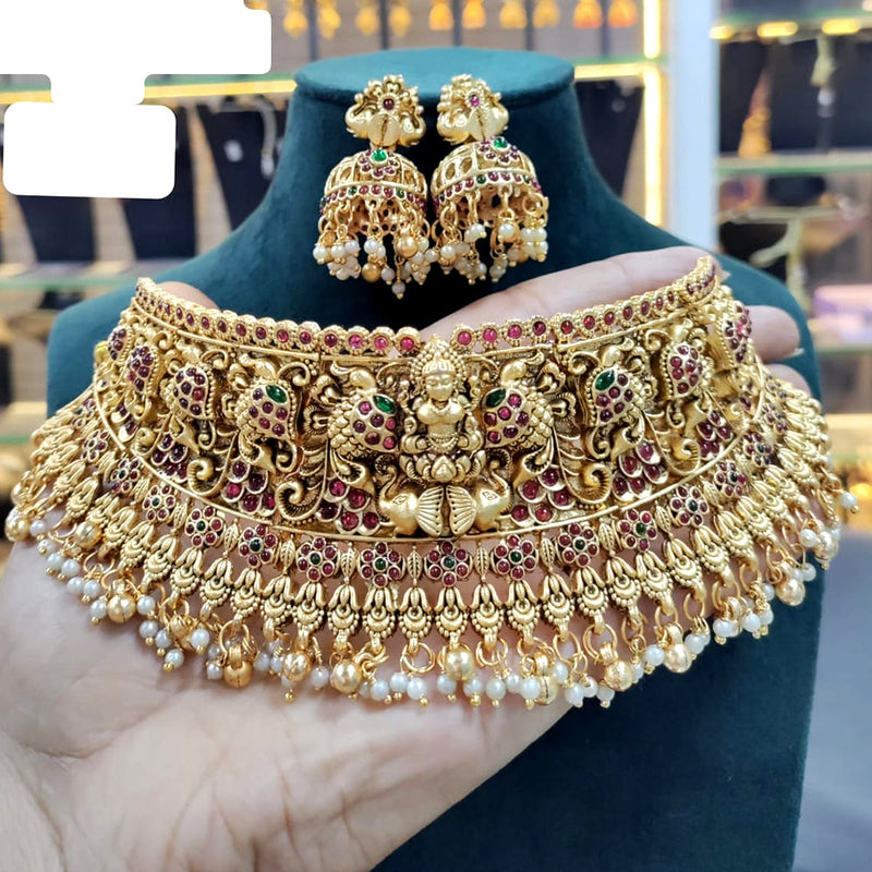 Everlasting Quality Jewels Pota Stone Temple Choker Necklace Set