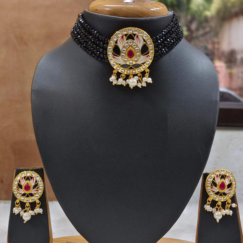 Everlasting Quality Jewels Gold Plated Kundan And Beads Choker Necklace Set