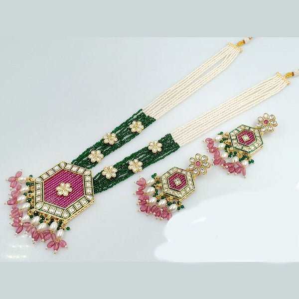 Everlasting Quality Jewels Gold Plated Kundan And Pearl Long Necklace Set