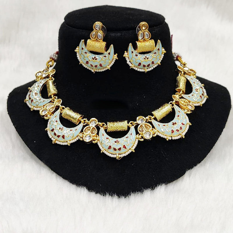 Everlasting Quality Jewels Gold Plated Kundan And Meenakari Choker Necklace Set