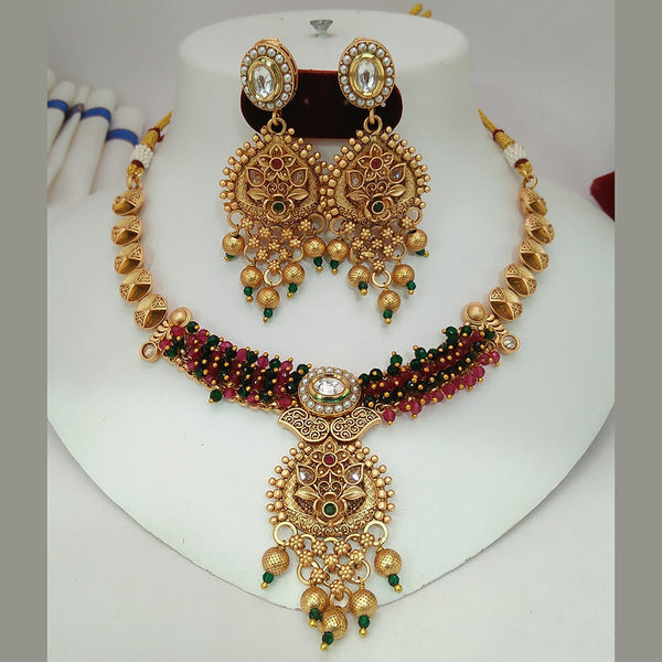 Everlasting Quality Jewels Gold Plated Pota Stone And Pearl Necklace Set