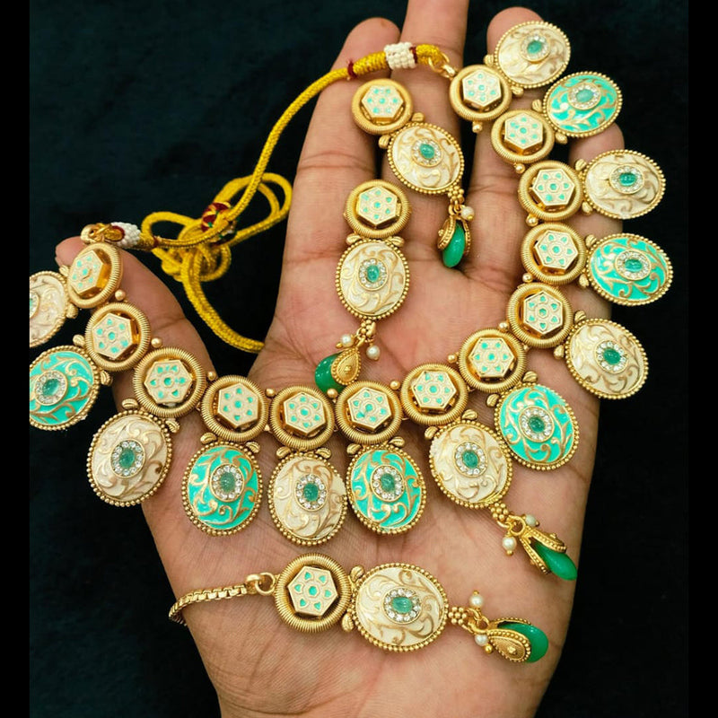 Everlasting Quality Jewels Gold Plated Kundan And Meenakari Necklace Set