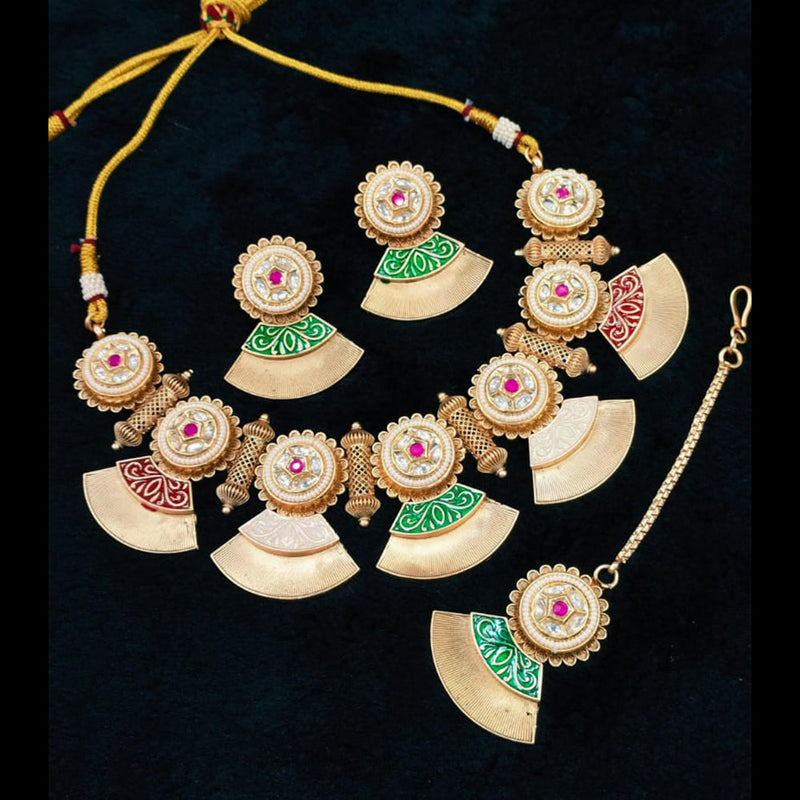 Everlasting Quality Jewels Gold Plated Polki Kundan And Meenakari Necklace Set