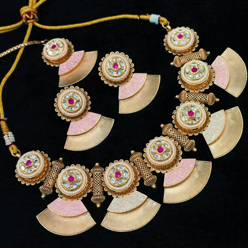 Everlasting Quality Jewels Gold Plated Polki Kundan And Meenakari Necklace Set