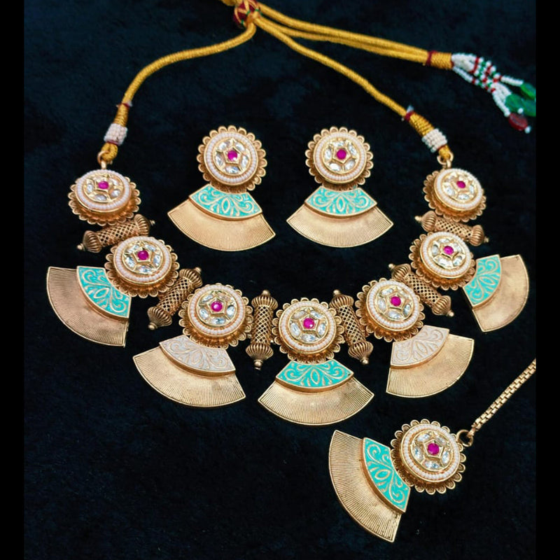 Everlasting Quality Jewels Gold Plated Polki Kundan And Meenakari Necklace Set