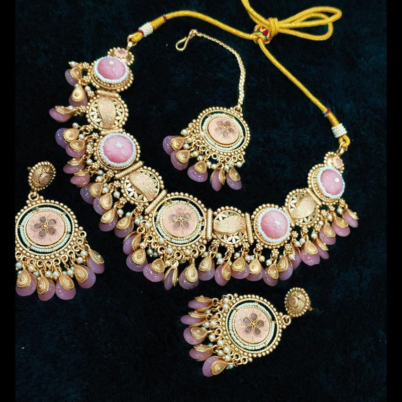 Everlasting Quality Jewels Gold Plated Pota Stone And Meenakari Necklace Set