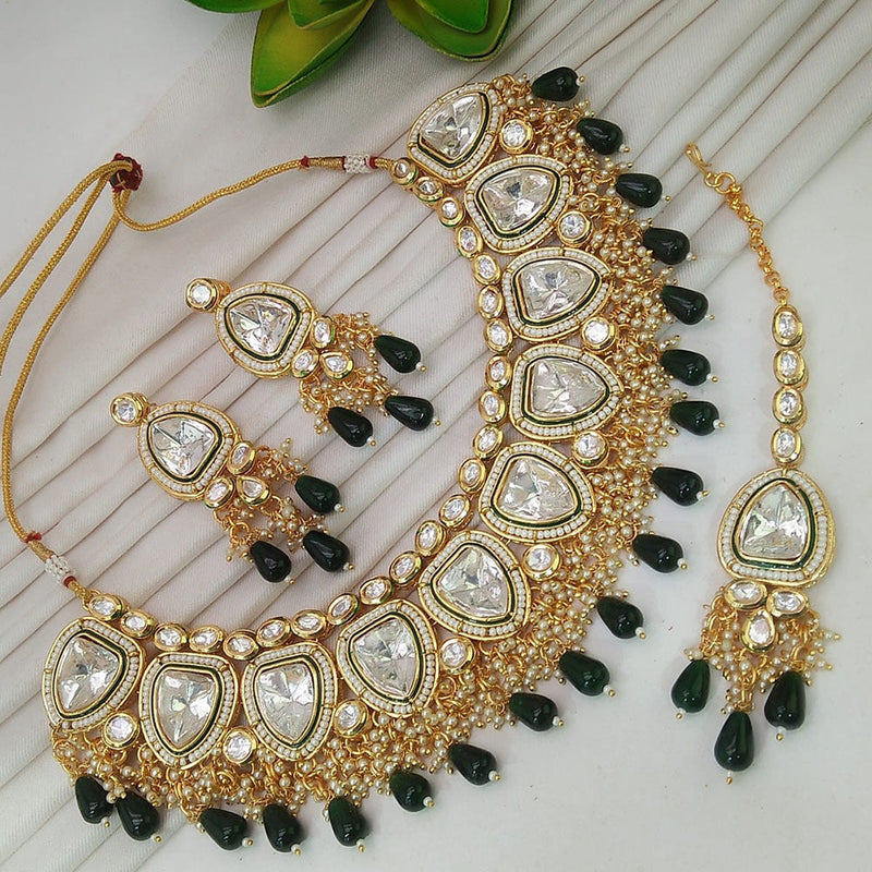 Everlasting Quality Jewels Gold Plated Kundan Stone And Pearls Necklace Set