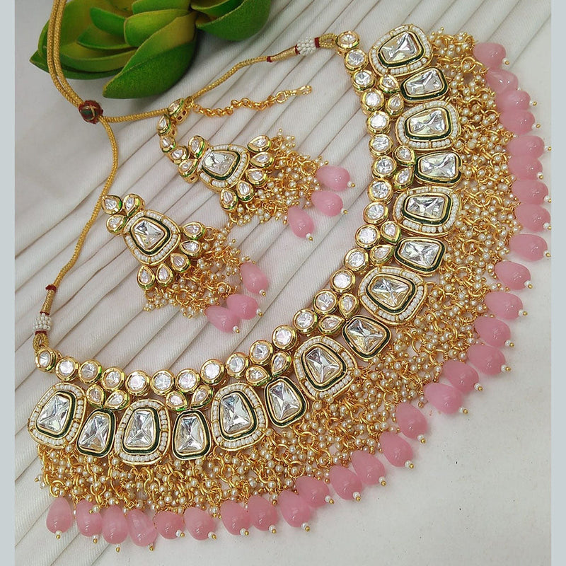 Everlasting Quality Jewels Gold Plated Kundan Stone And Pearls Necklace Set