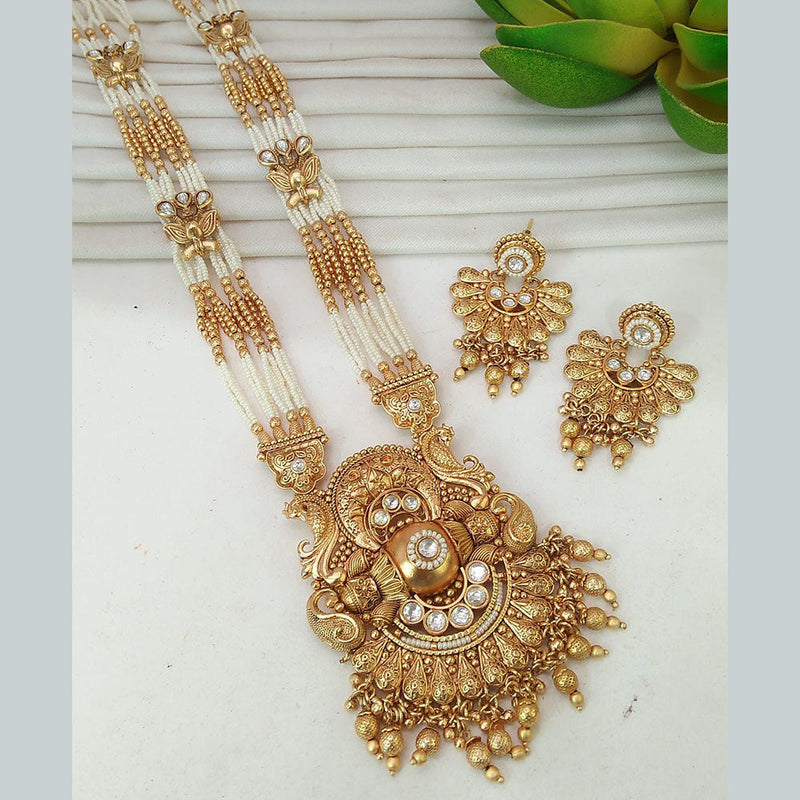 Everlasting Quality Jewels Gold Plated Pota Stone And Pearls Long Necklace Set