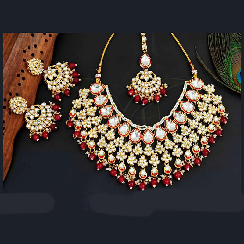 Everlasting Quality Jewels Gold Plated Kundan And Beads Necklace Set