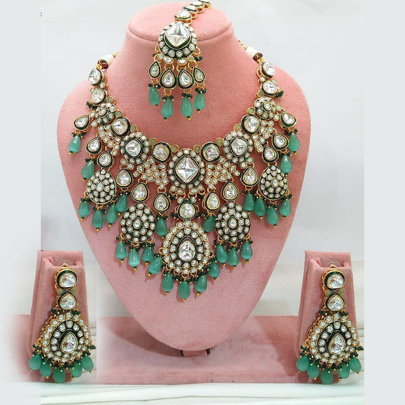 Everlasting Quality Jewels Gold Plated Kundan And Beads Necklace Set