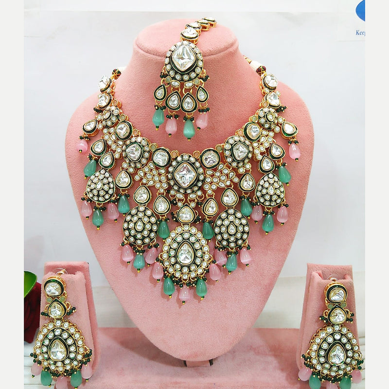 Everlasting Quality Jewels Gold Plated Kundan And Beads Necklace Set