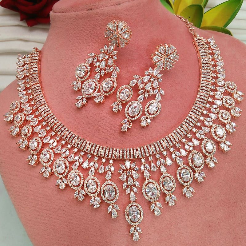 Everlasting Quality Jewels Rose Gold Plated AD Necklace Set