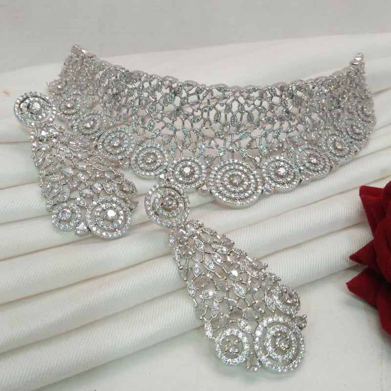 Everlasting Quality Jewels Silver Plated AD Choker Necklace Set