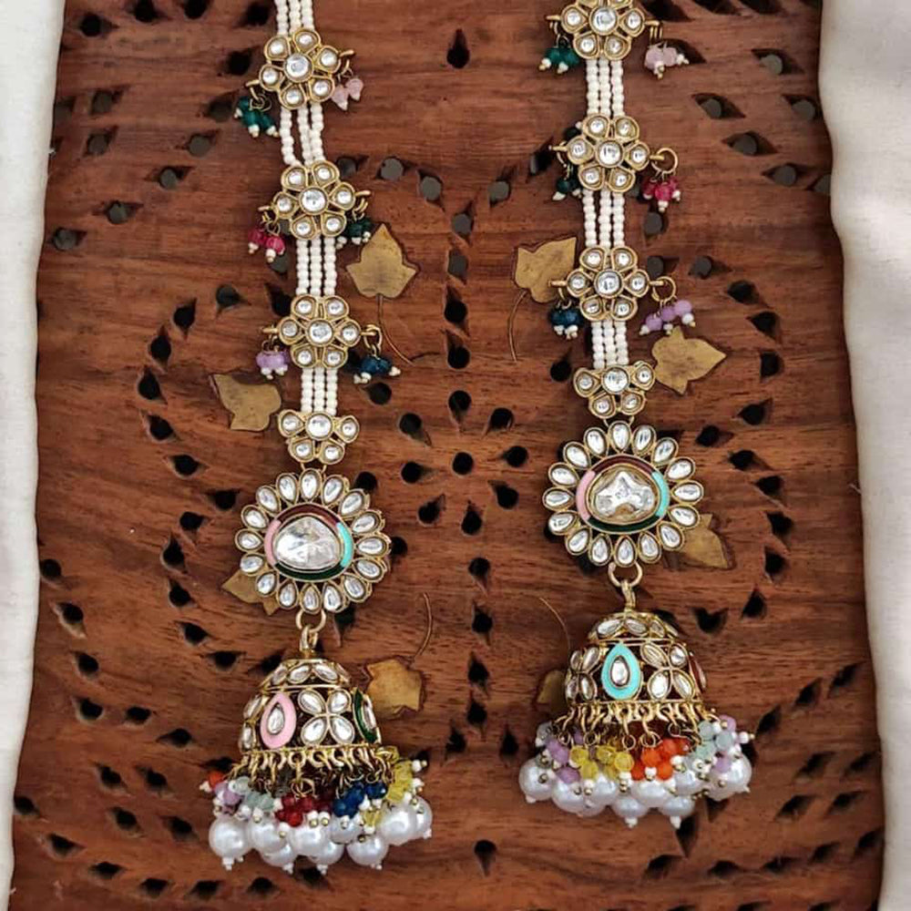 Everlasting Quality Jewels Gold Plated Crystal Stone And Pearls Jhumki Earrings