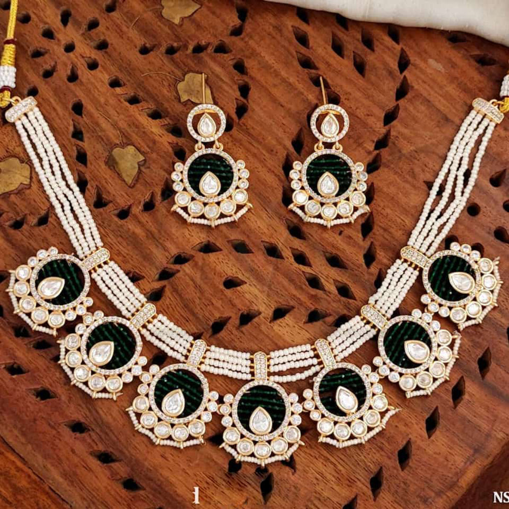 Everlasting Quality Jewels Gold Plated Kundan Stone And Pearls Necklace Set