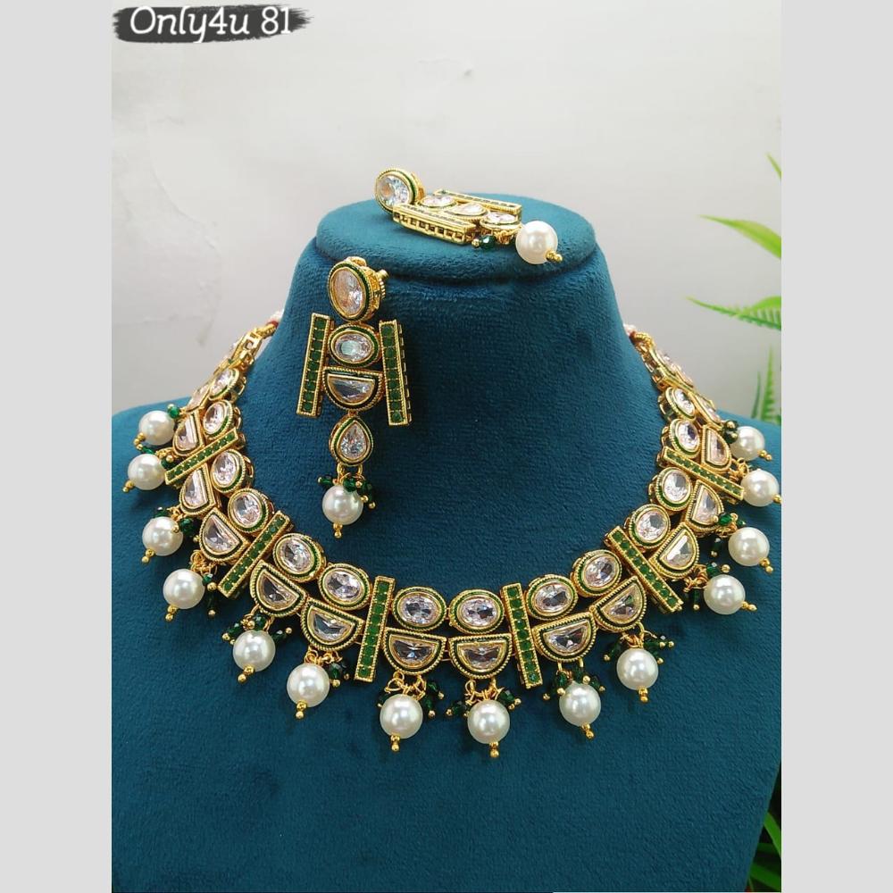 Everlasting Quality Jewels Gold Plated Crystal Stone And Beads Necklace Set