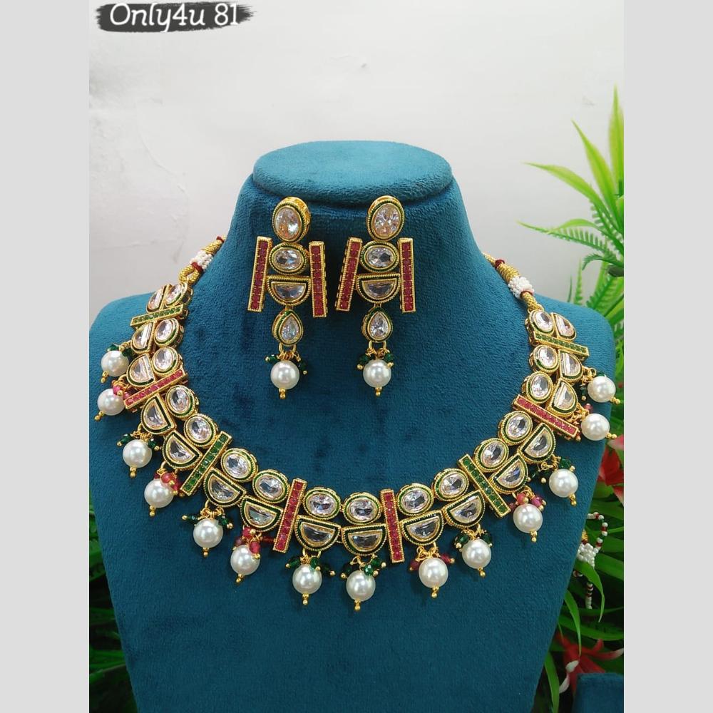 Everlasting Quality Jewels Gold Plated Crystal Stone And Beads Necklace Set