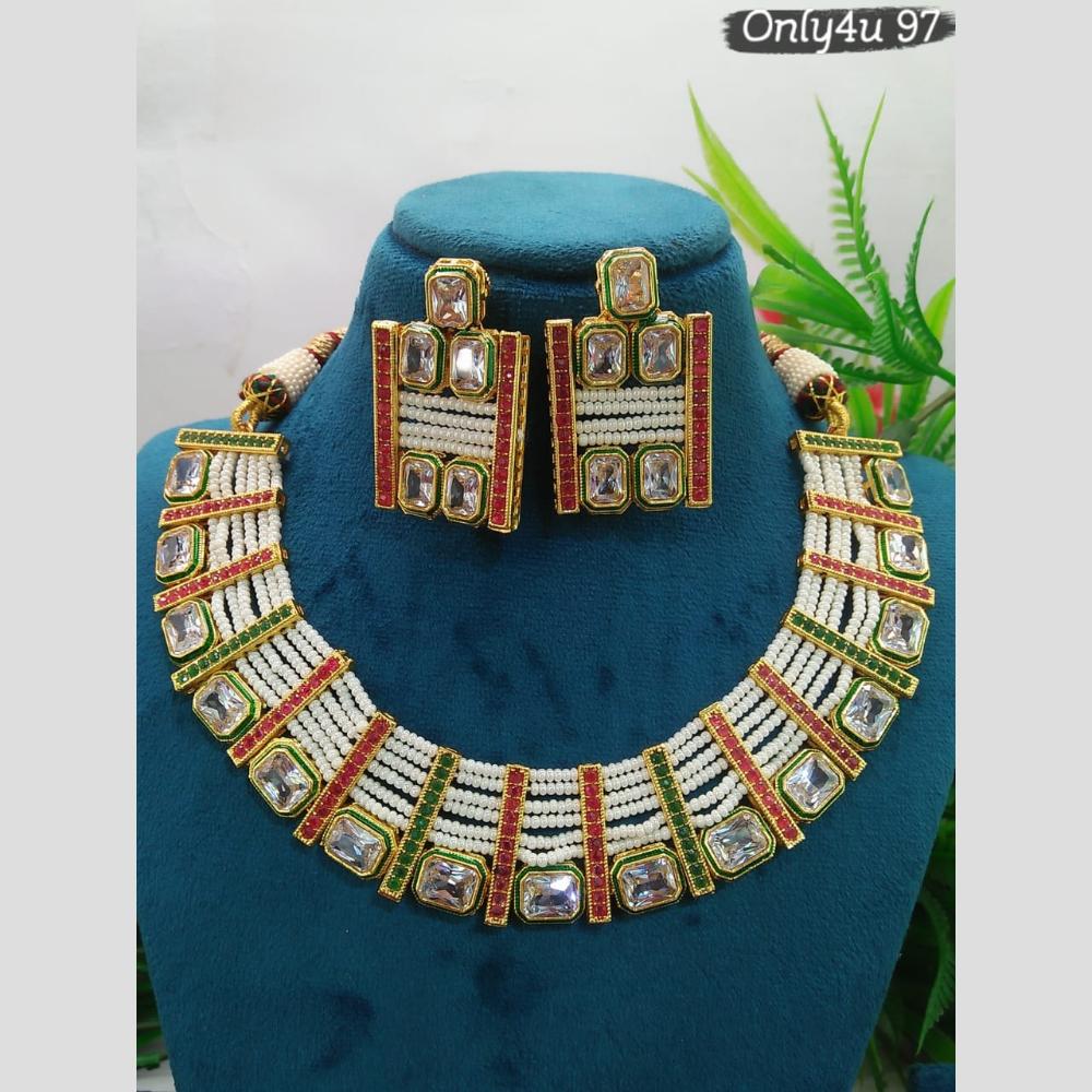 Everlasting Quality Jewels Gold Plated Crystal Stone And Pearl Necklace Set