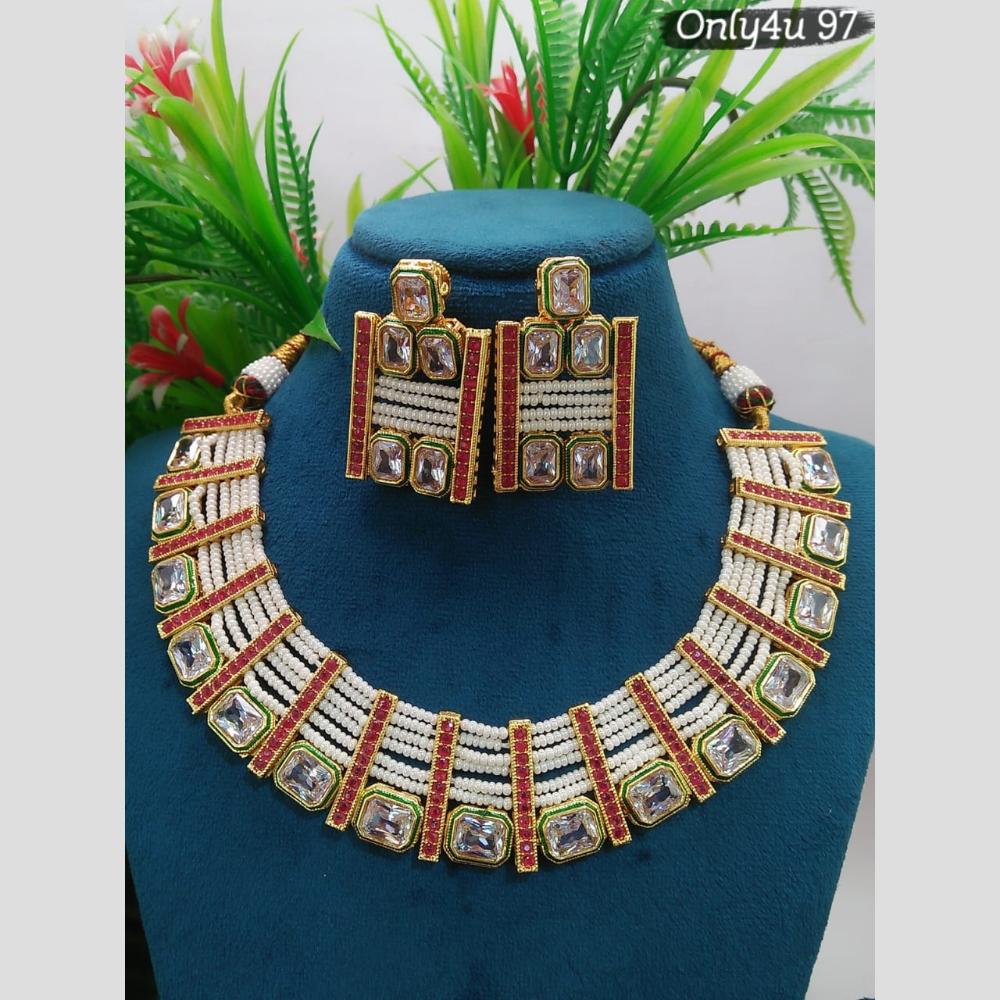 Everlasting Quality Jewels Gold Plated Crystal Stone And Pearl Necklace Set
