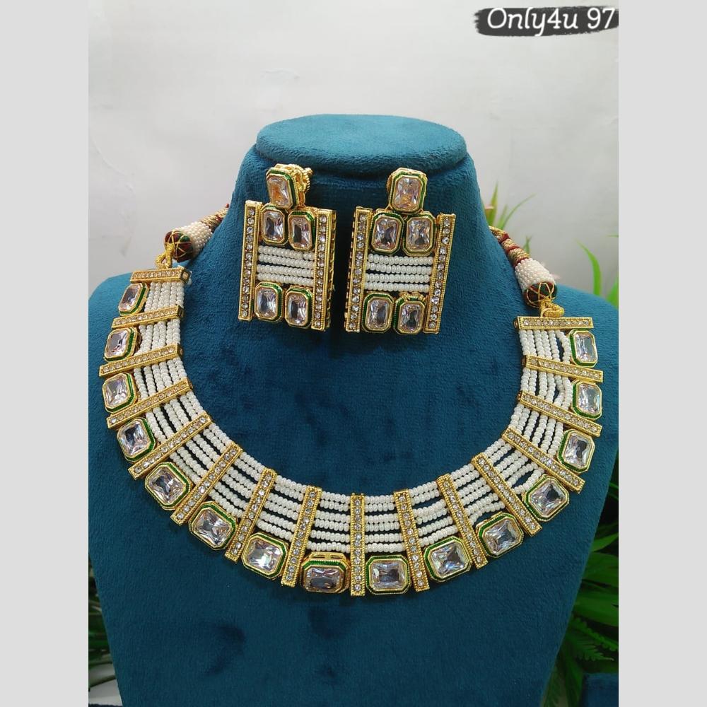 Everlasting Quality Jewels Gold Plated Crystal Stone And Pearl Necklace Set