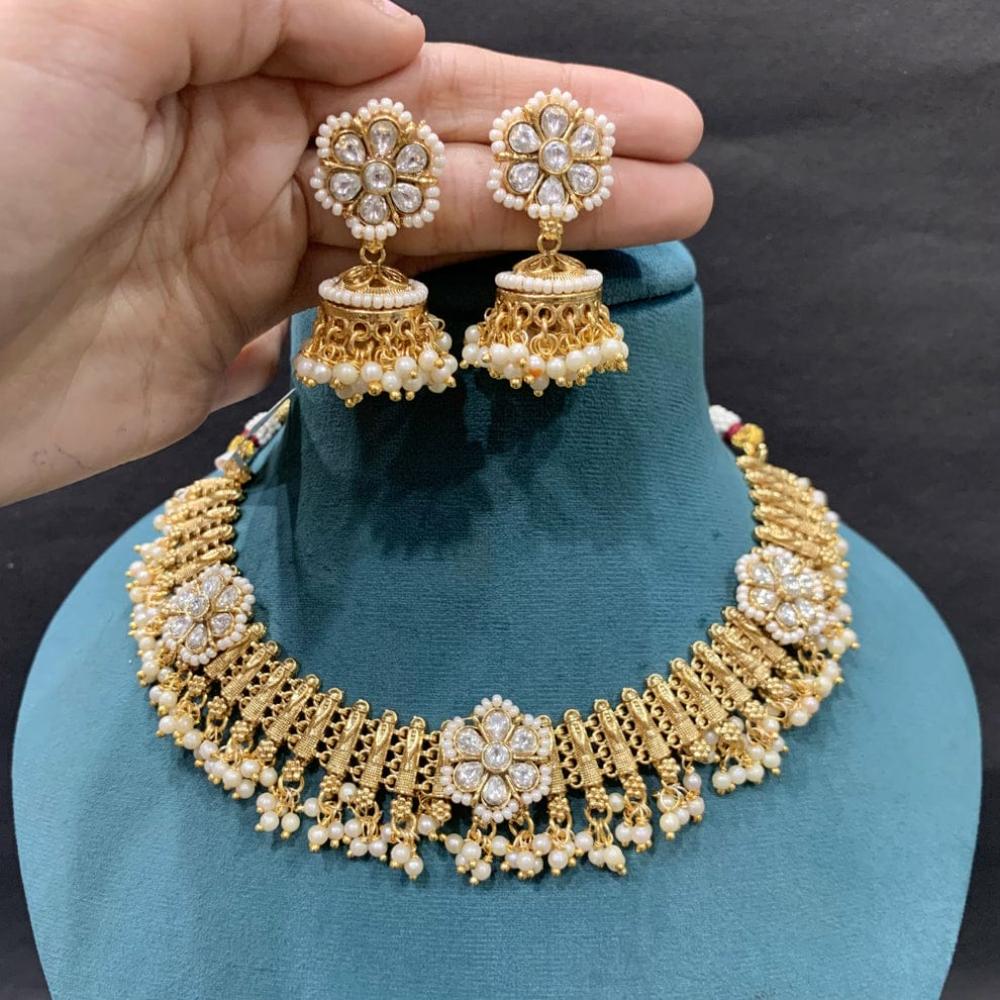 Everlasting Quality Jewels Gold Plated Crystal Stone And Pearl Necklace Set