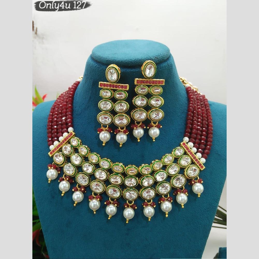 Everlasting Quality Jewels Gold Plated Crystal Stone And Pearl Necklace Set