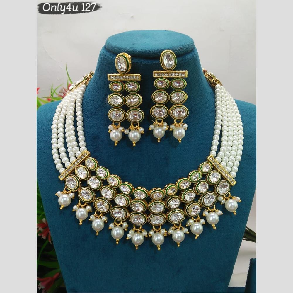 Everlasting Quality Jewels Gold Plated Crystal Stone And Pearl Necklace Set