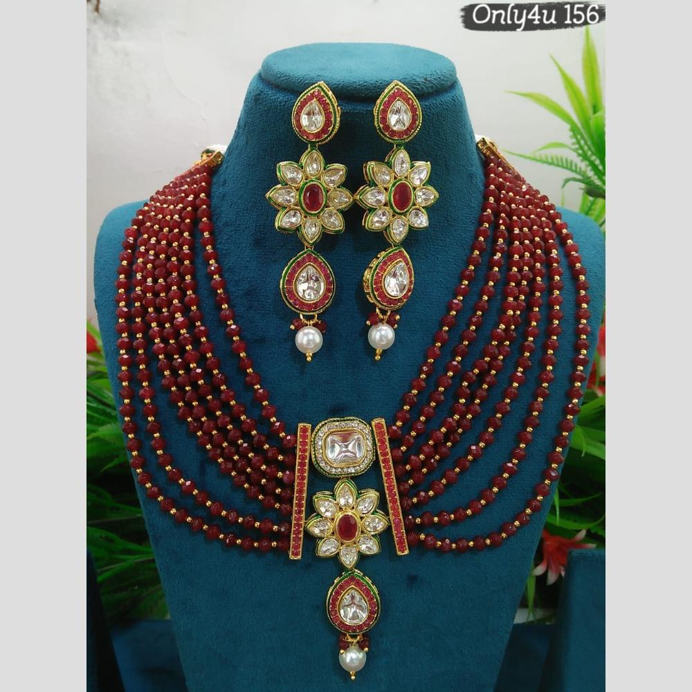 Everlasting Quality Jewels Gold Plated Crystal Stone And Pearl Necklace Set