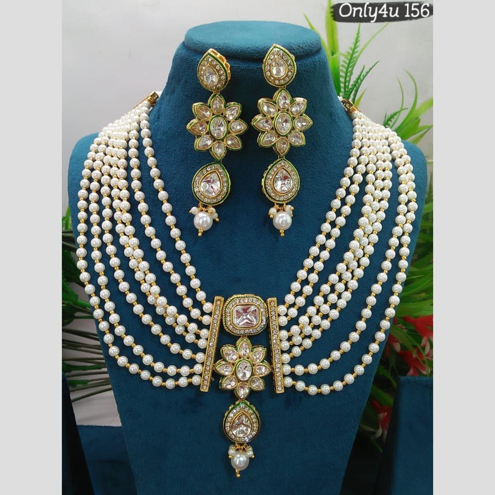 Everlasting Quality Jewels Gold Plated Crystal Stone And Pearl Necklace Set