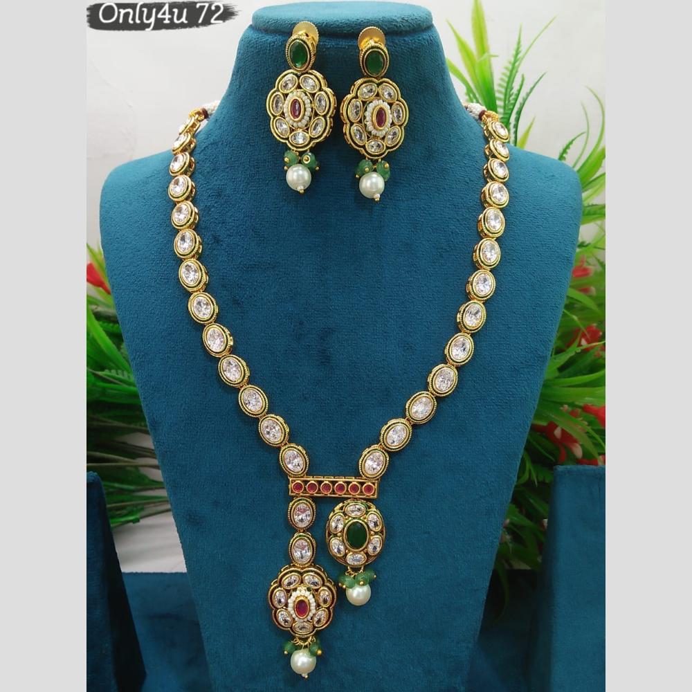 Everlasting Quality Jewels Gold Plated Crystal Stone And Pearl Necklace Set