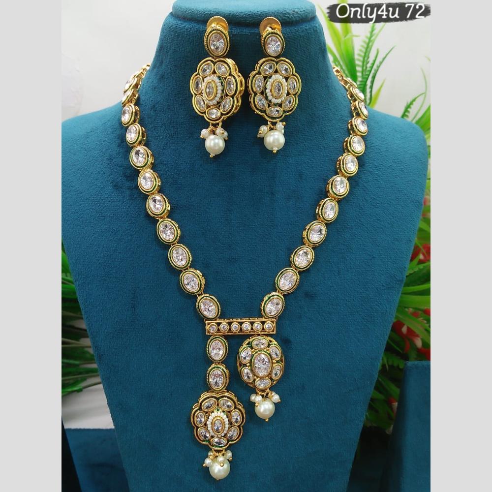 Everlasting Quality Jewels Gold Plated Crystal Stone And Pearl Necklace Set