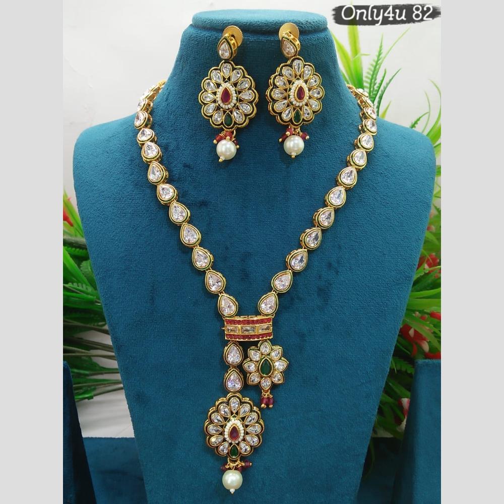 Everlasting Quality Jewels Gold Plated Crystal Stone And Pearl Necklace Set