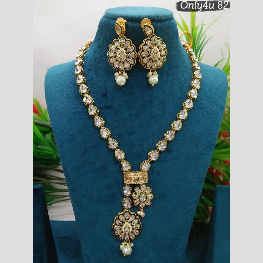 Everlasting Quality Jewels Gold Plated Crystal Stone And Pearl Necklace Set