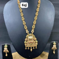 Everlasting Quality Jewels Gold Plated Pota Stone And Meenakari Long Necklace Set