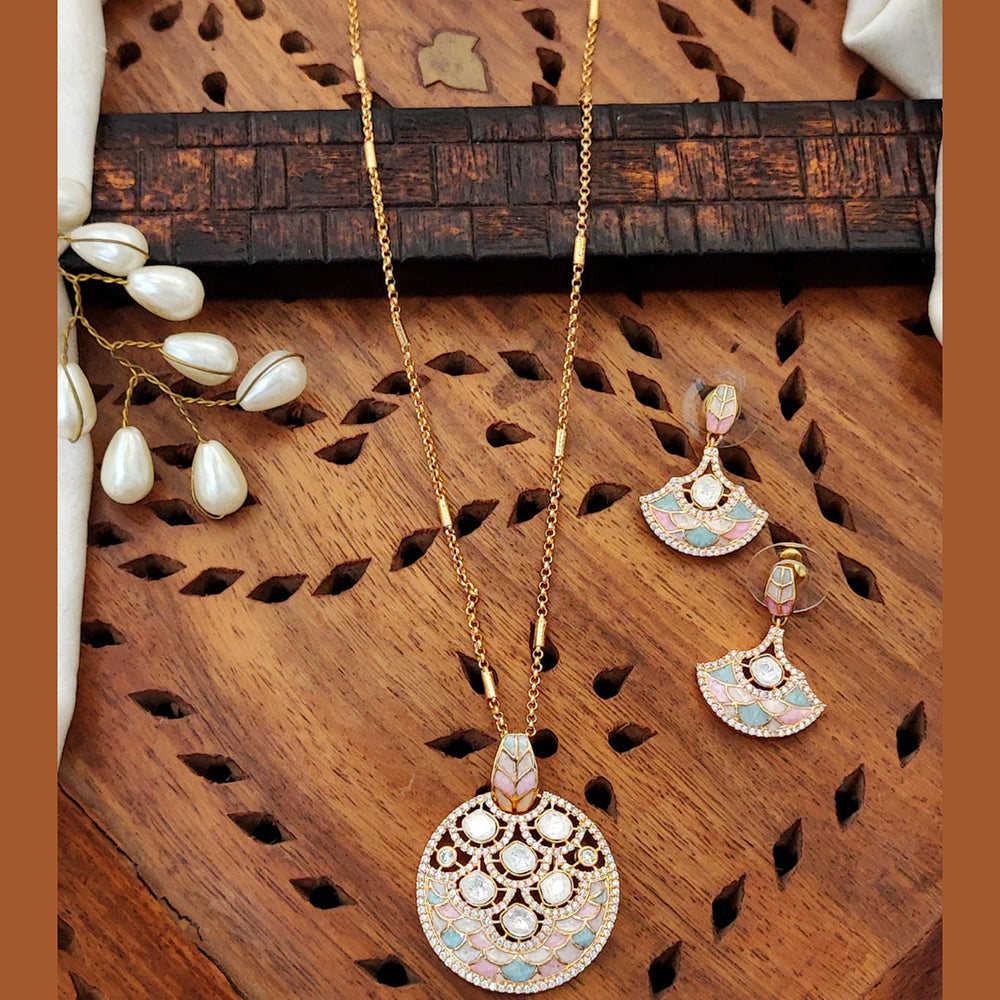 Everlasting Quality Jewels Traditional Polki And Kundan Meenakari Chain Pendant Set