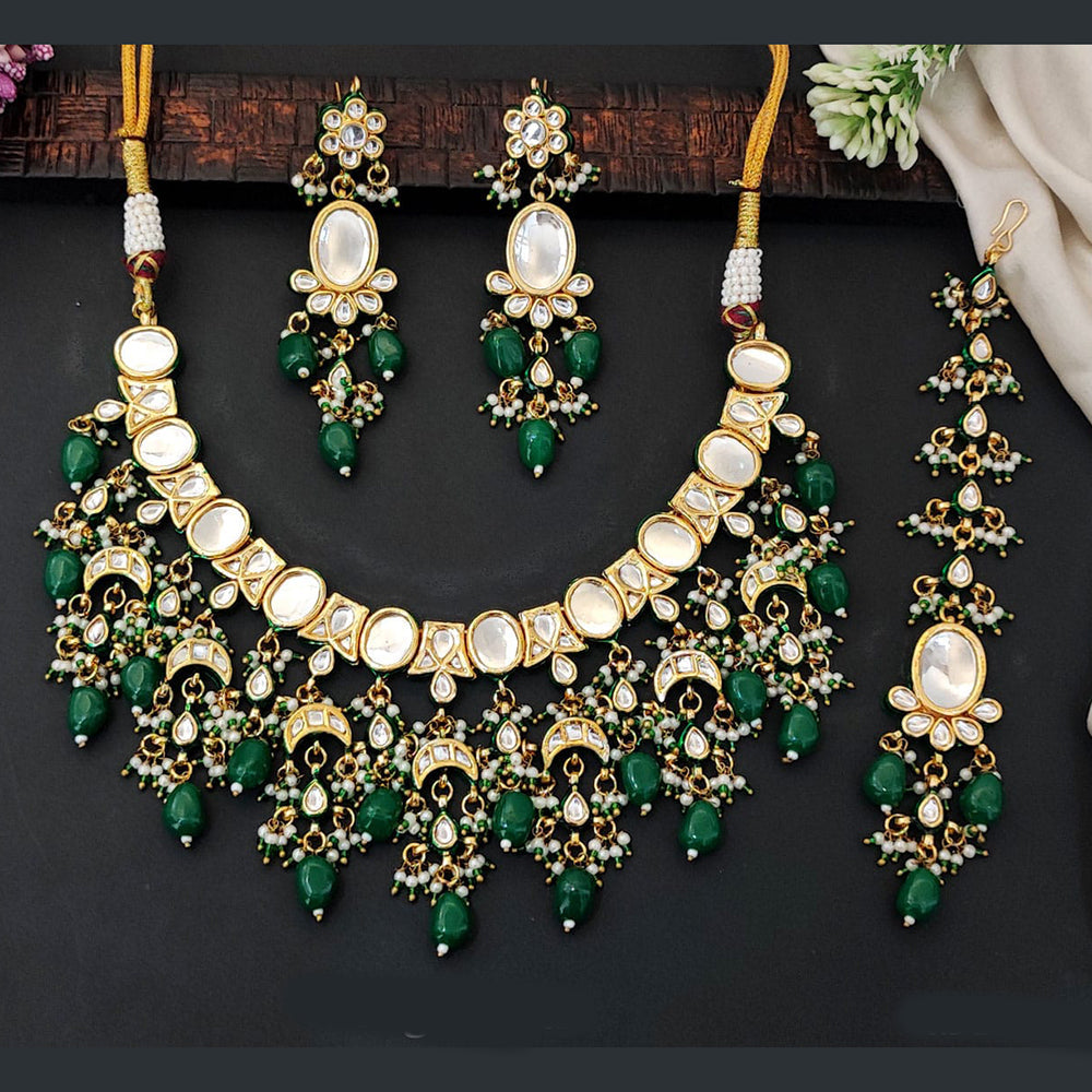 Everlasting Quality Jewels Sparkling Kundan And Pearl Beads Necklace Set
