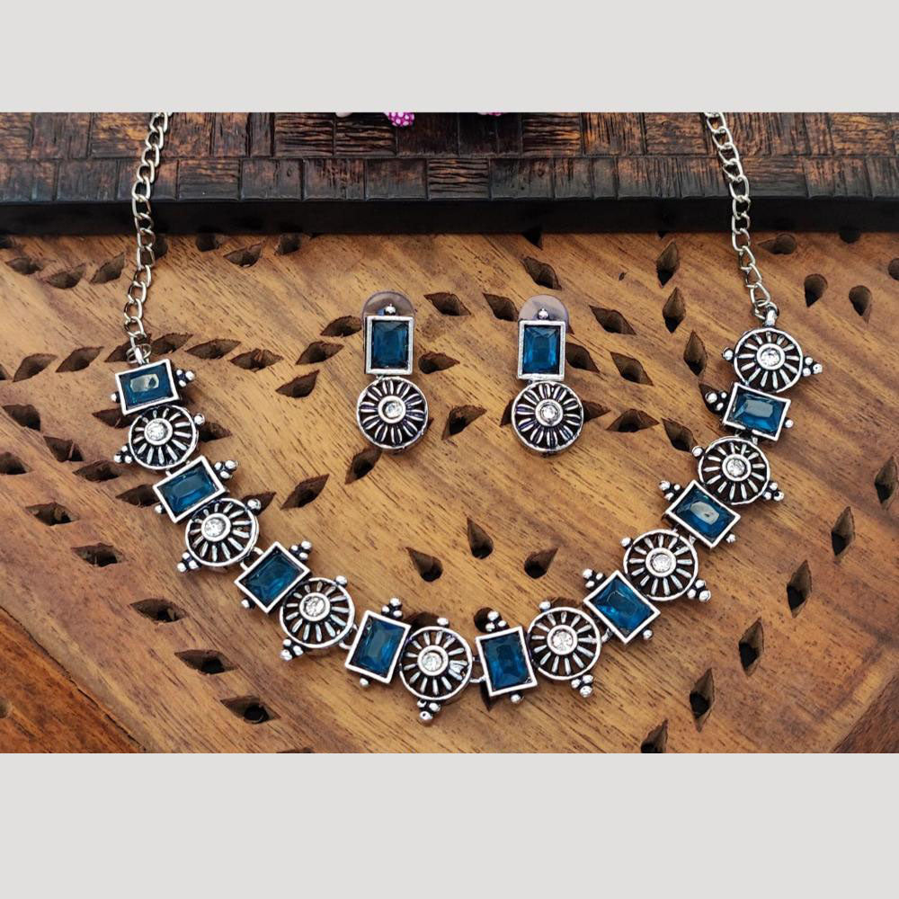 Everlasting Quality Jewels Oxidised Plated Regal Glow Pota Stone Necklace Set