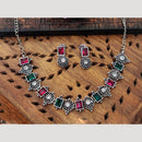 Everlasting Quality Jewels Oxidised Plated Regal Glow Pota Stone Necklace Set