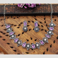 Everlasting Quality Jewels Oxidised Plated Regal Glow Pota Stone Necklace Set